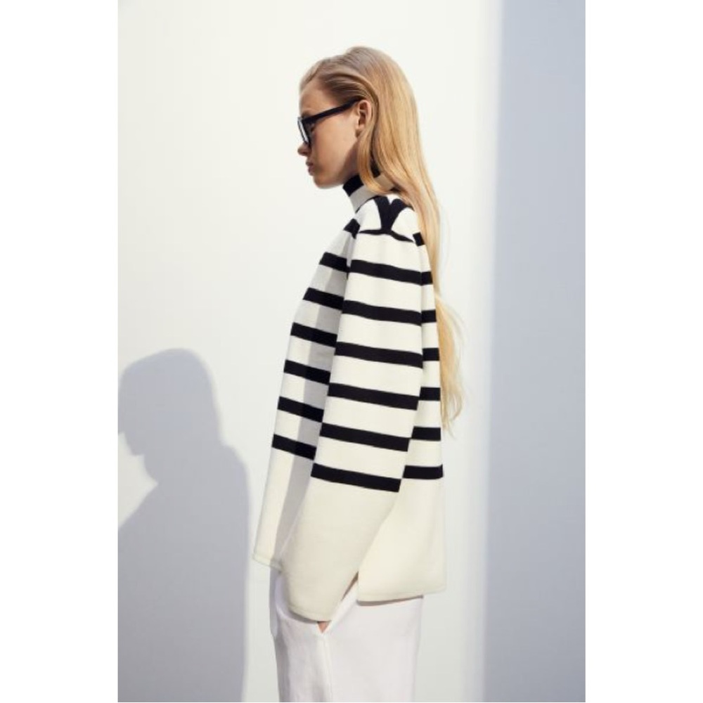 Cream/Striped Mock Turtleneck Sweater - Picture 5 of 9